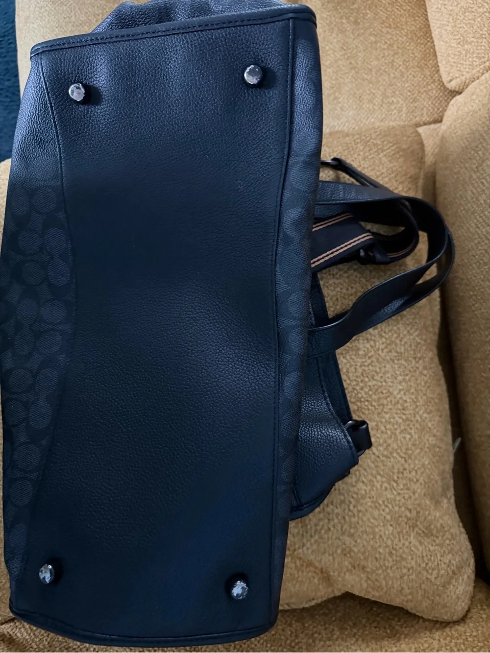 Coach Men’s Green Camo Backpack with Black Leather Trim